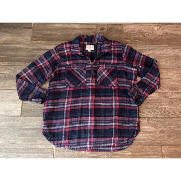 American Eagle Flannel Shirt Womens XS Half Zip Plaid Pullover Top Grunge Indie - Picture 1 of 6